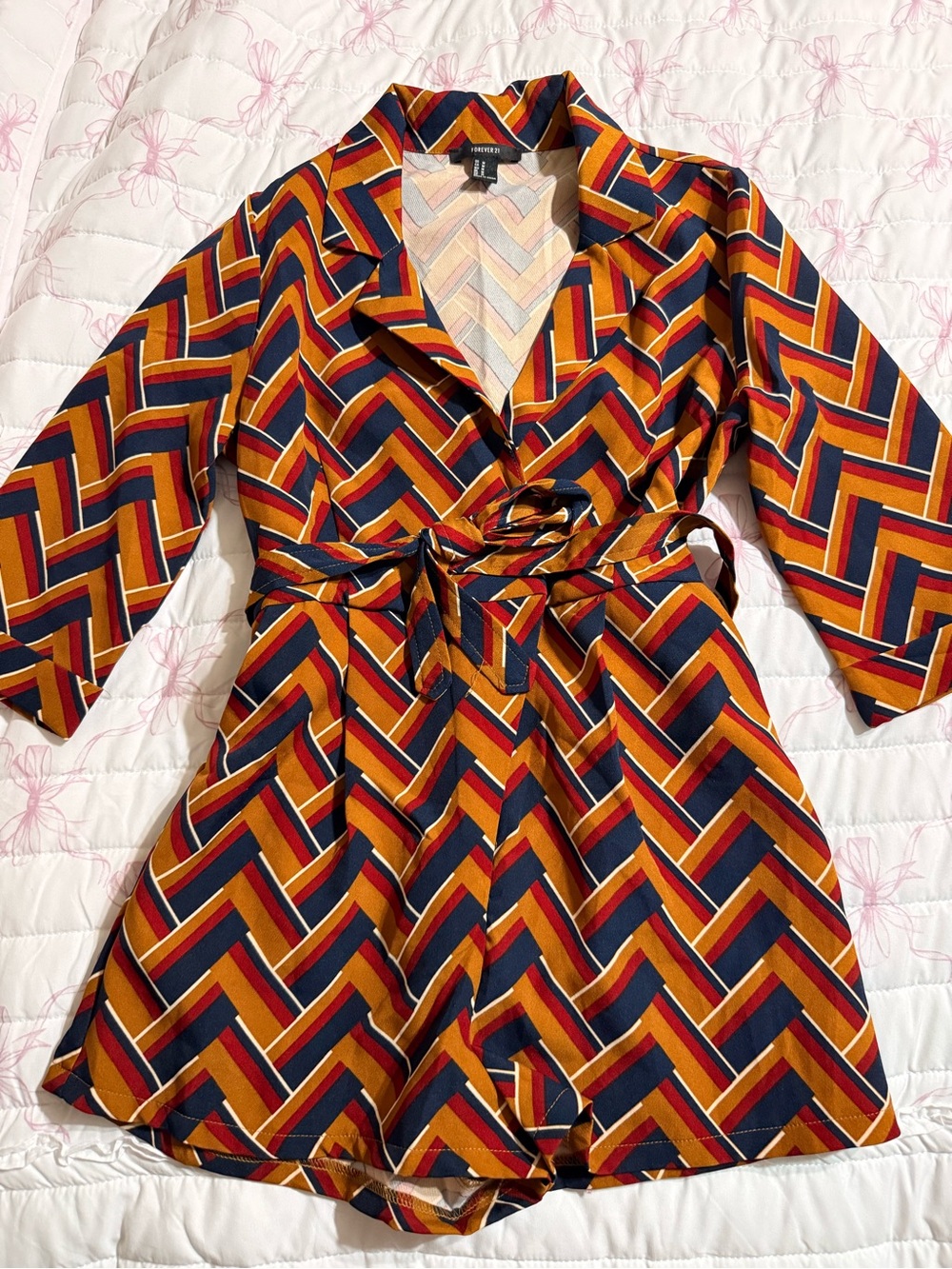 Forever 21 Navy, Mustard & Rust Chevron Romper